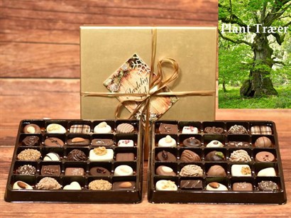 Plant et Træ. Luksus Chokolade i Guldæske med 50 stk. Firmajulegaver